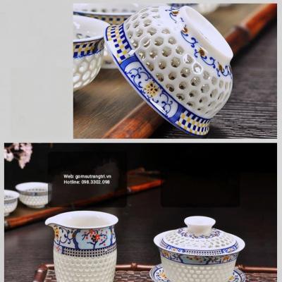 BỘ ẤM CHÉN THẤU QUANG HOA ĐÀO